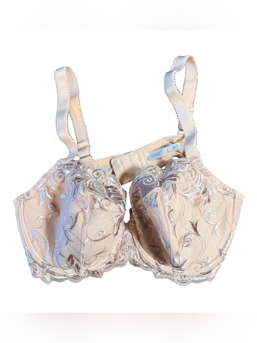 Soma Balconet Lace Bra 40C Blush Embroidered Underwire Full Coverage Lingerie